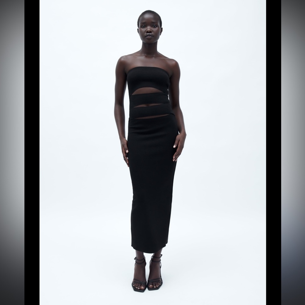 Zara black cut out sleeveless midi dress, medium